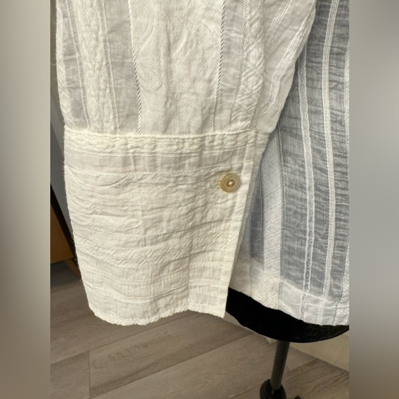 Farinaz Taghavi Sz 4 White Top Button Wrap 3/4 Sleeve Cotton Blend Shirt Blouse - Picture 7 of 11
